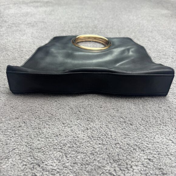 A New Day Faux Leather Gold Ring Top Handle Tote Bag Womens Black Pocket Classic - Picture 3 of 9